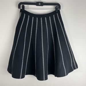 Womens A Line Pull On Mini Skirt Small Black Stripes Thick Knit Boho by Soloiste